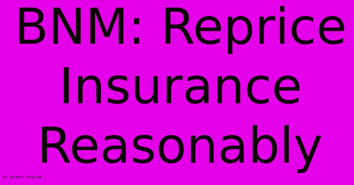 BNM: Reprice Insurance Reasonably