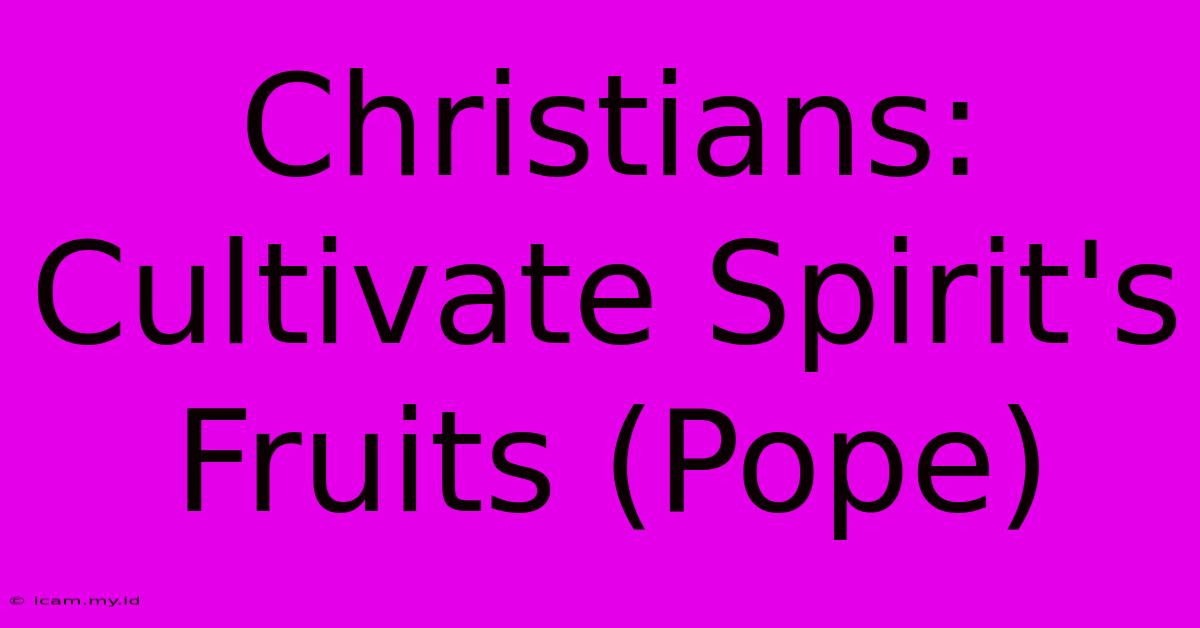 Christians: Cultivate Spirit's Fruits (Pope)