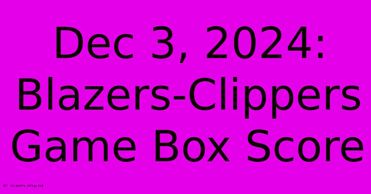 Dec 3, 2024: Blazers-Clippers Game Box Score