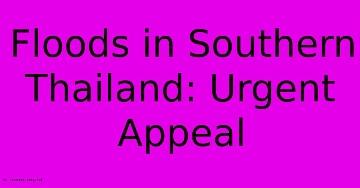 Floods In Southern Thailand: Urgent Appeal