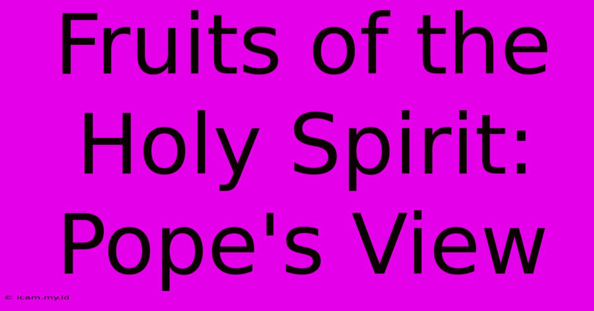 Fruits Of The Holy Spirit: Pope's View