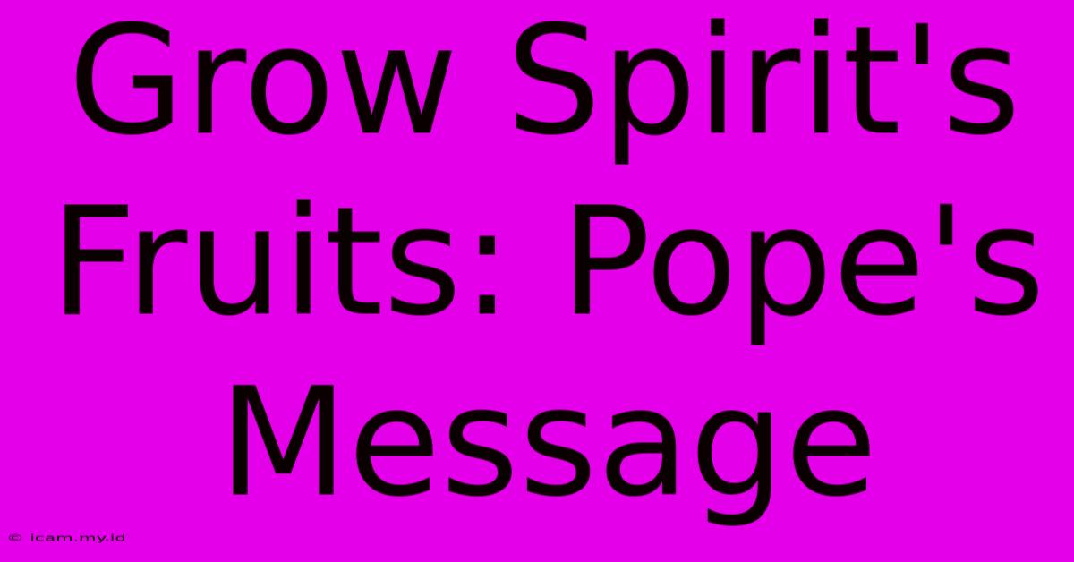 Grow Spirit's Fruits: Pope's Message