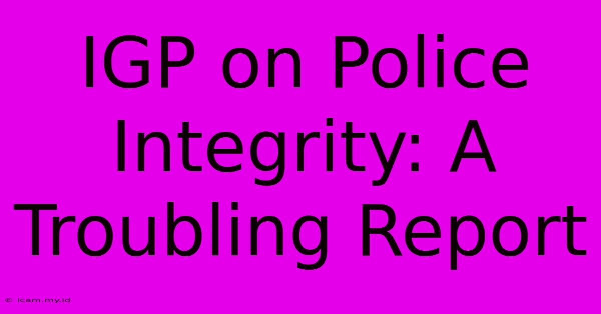 IGP On Police Integrity: A Troubling Report