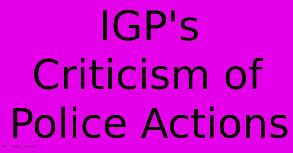 IGP's Criticism Of Police Actions