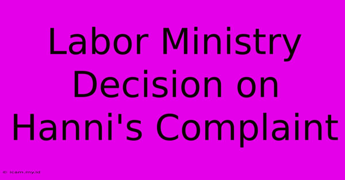 Labor Ministry Decision On Hanni's Complaint