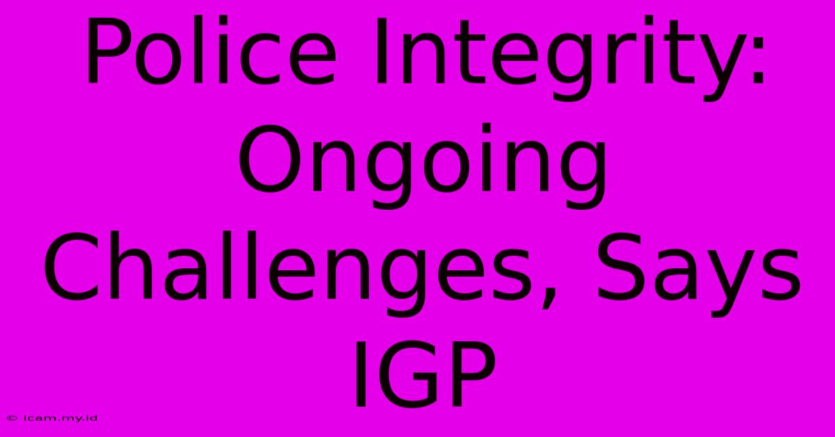 Police Integrity: Ongoing Challenges, Says IGP