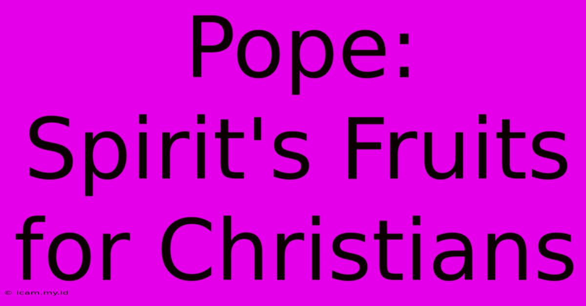 Pope:  Spirit's Fruits For Christians