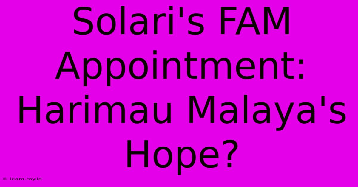 Solari's FAM Appointment:  Harimau Malaya's Hope?