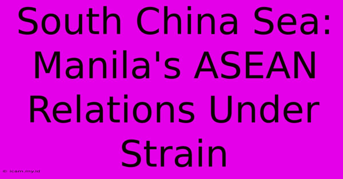 South China Sea:  Manila's ASEAN Relations Under Strain