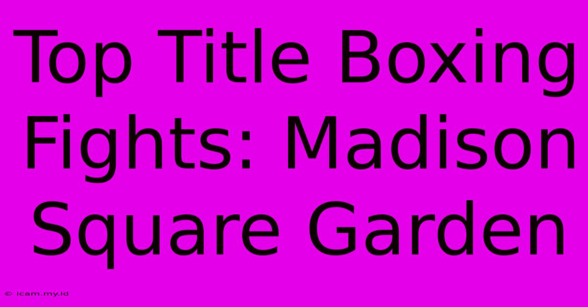 Top Title Boxing Fights: Madison Square Garden